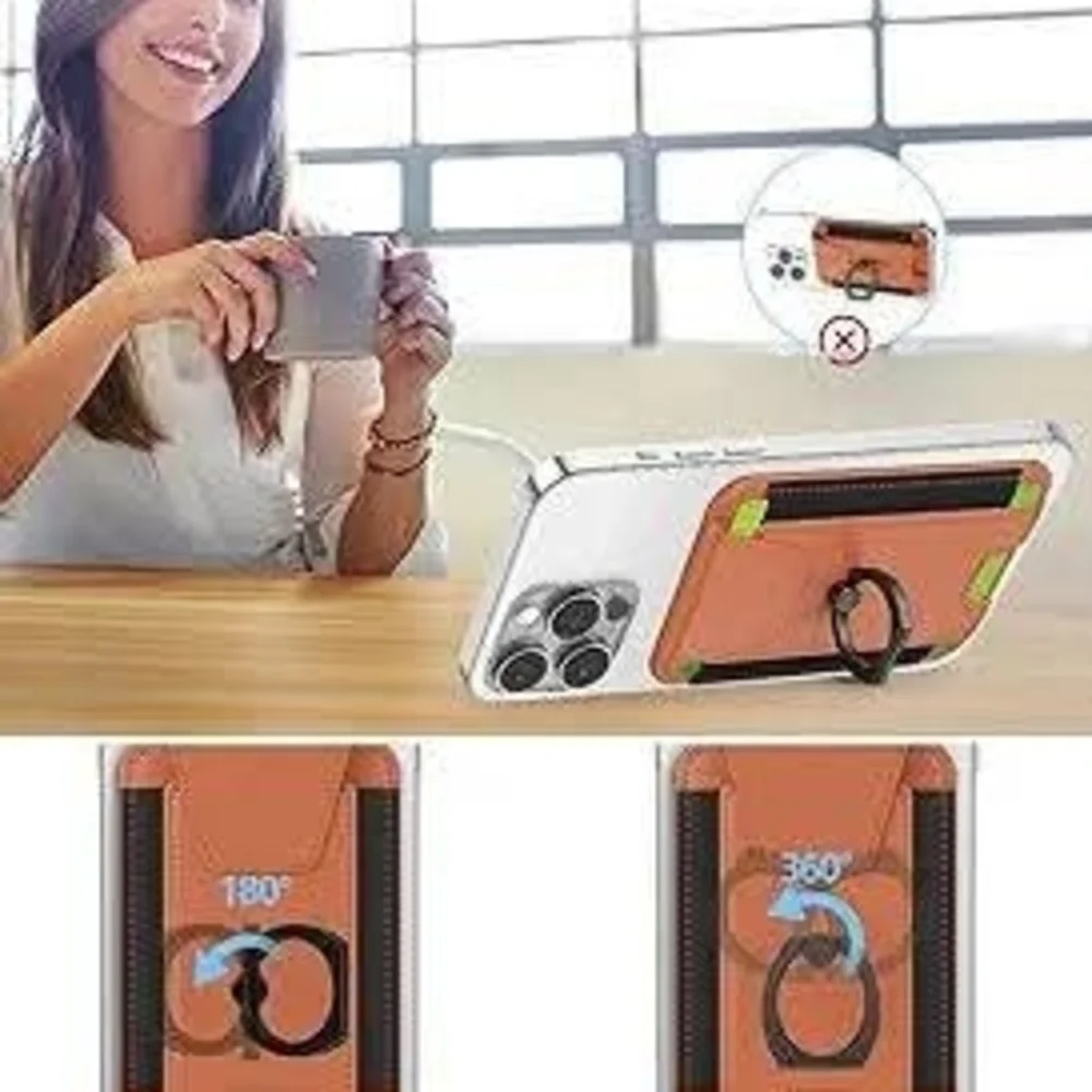 Magsafe Tan Leather Phone Wallet with Ring Holder